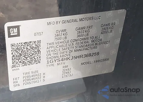 2017 Cadillac Escalade Esv Luxury z USA, uszkodzony, nr VIN 1GYS4HKJ5HR369259